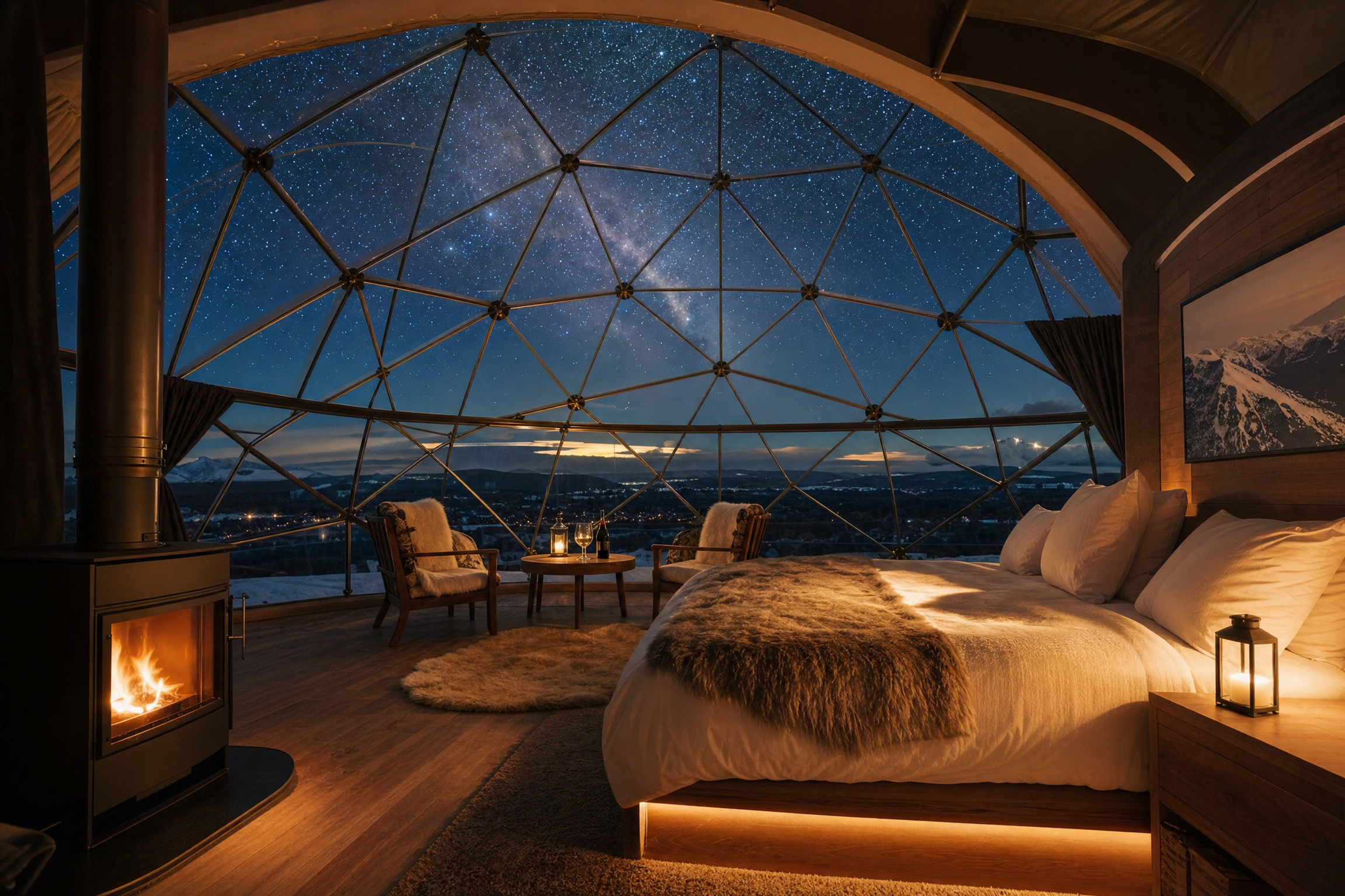 Luxury dome interior with stargazing